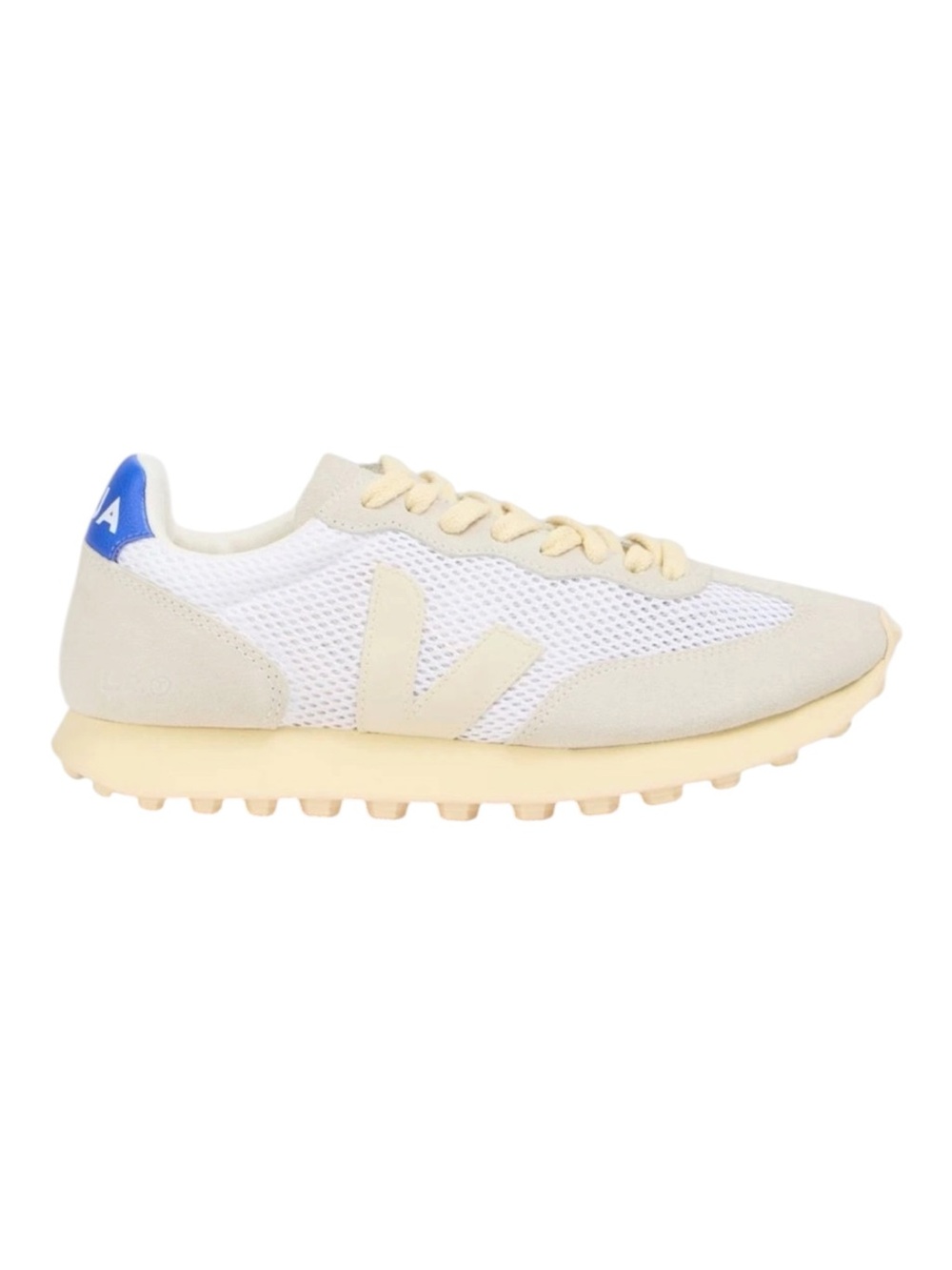 NEW Veja Women's Mesh White & Cream Low-Top Sneakers with Blue Heel Tab size 40